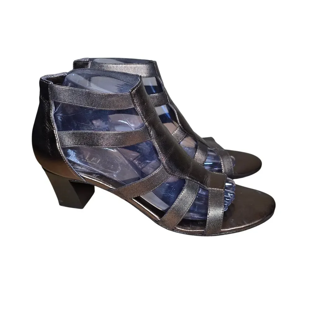 Amalfi by Rangoni Womens T-Strap elastic/leather metallic peep Toe Casual 9.5 N